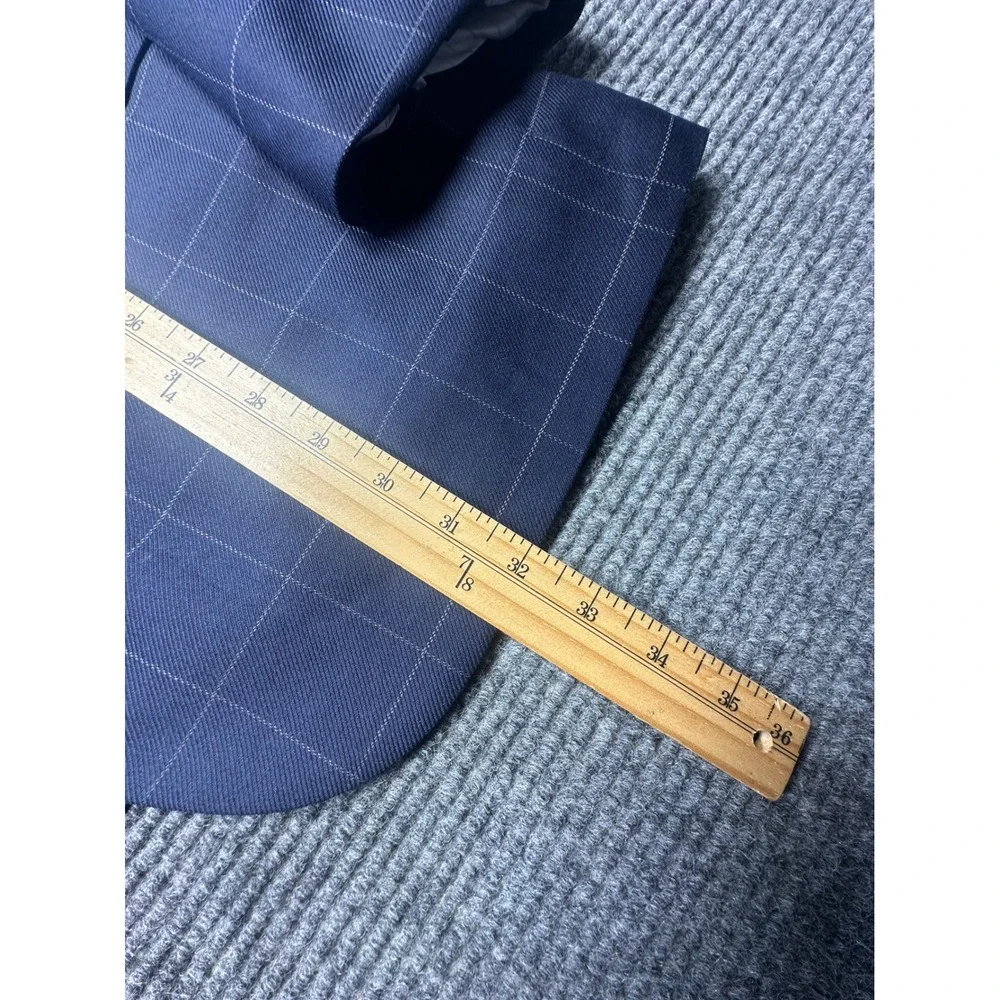 Paul Fredrick Sport Coat Mens 44R Navy Blue Windowpane Plaid Wool